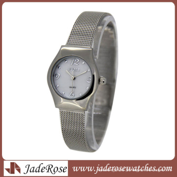 Relógio de pulso de quartzo com pulseira de aço inoxidável para senhora